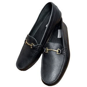 SAKS FIFTH AVENUE Leather Driving Bit Loafers Women’s 10 B Black Leather Gold